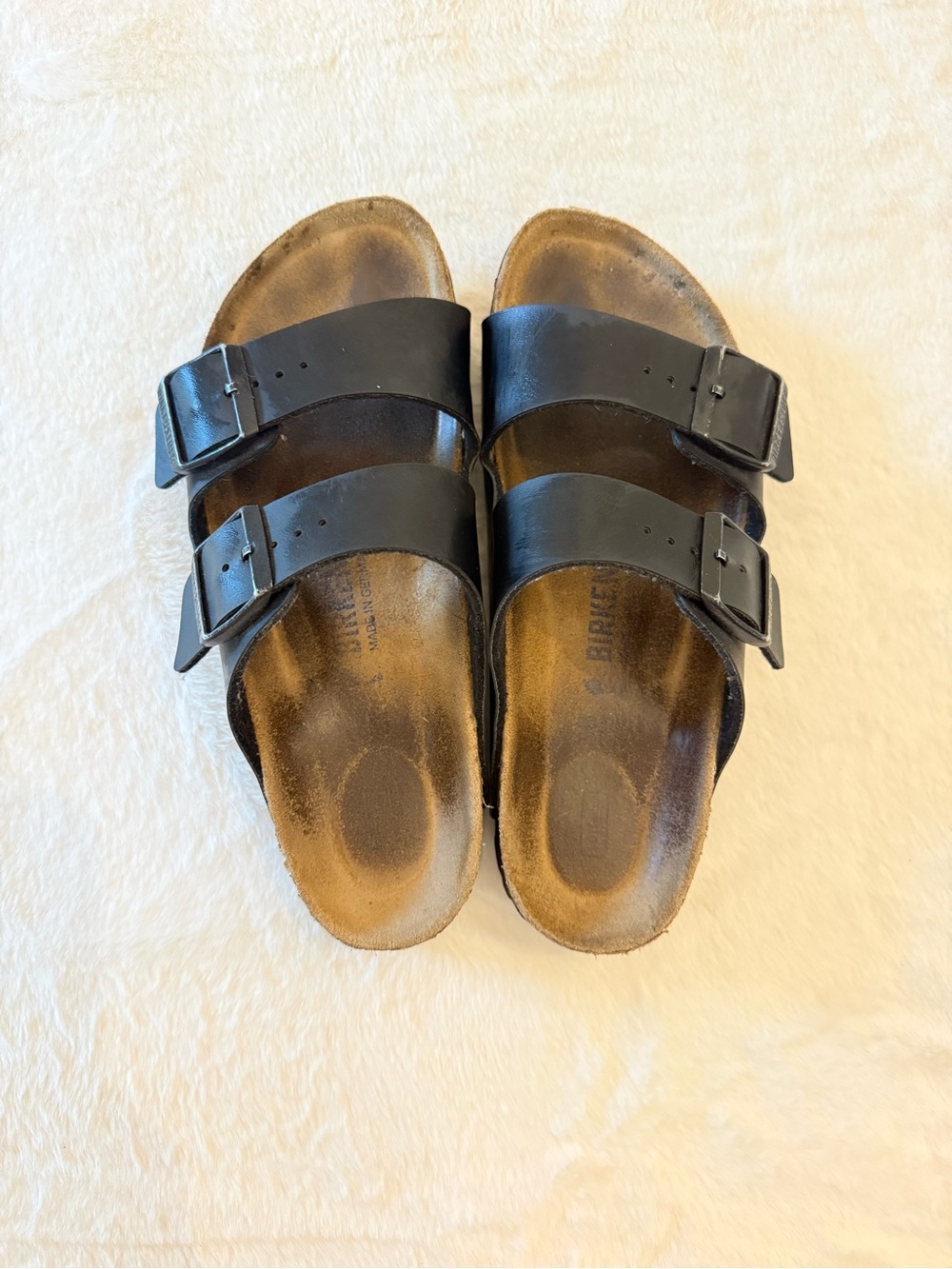 Birkenstock Black Two-Buckle Leather Slides